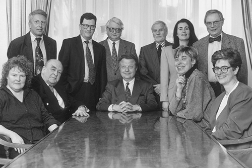Journalistfondens styrelse 1990, ordförande Carl-Axel Petri i mitten