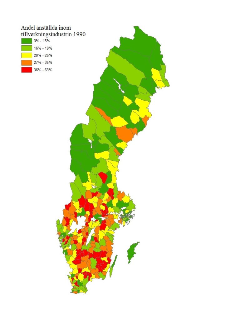 Andel anställda 1990