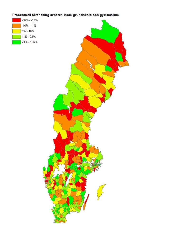 Procentuell förändring anställda inom skola eller gymnasium I