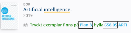 En bild på hur en bok ser ut i träfflistan i Primo.