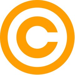 Symbolen för copyright i form av ett orange C med en cirkel runt.