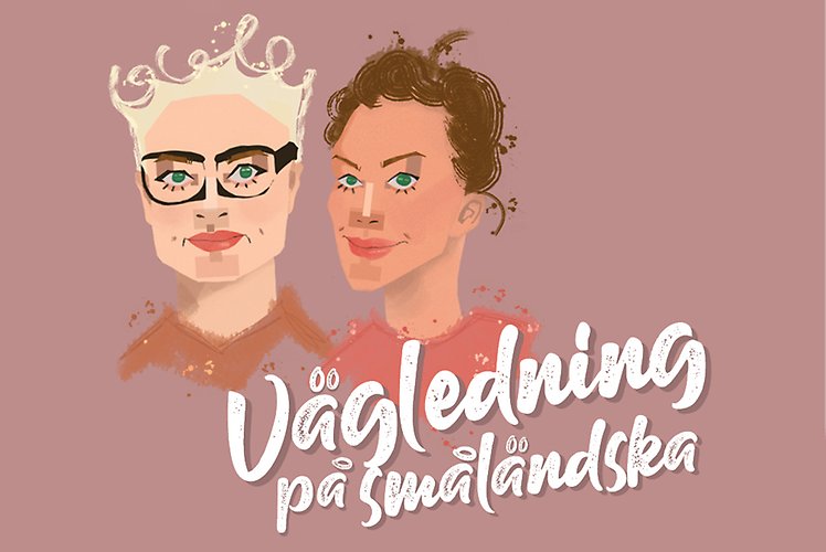 En illustration av två glada kvinnor på rosa bakgrund